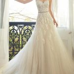 Vintage Tulle A-Line Sweetheart Neck Sleeveless Floor Length Lace Appliqued Bridal Gown with Train