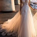 Graceful A-Line Tulle V Neck Lace Sleeveless Bridal Gown with Train