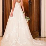 Stunning A-Line V Neck Lace Illusion Back Sleeveless Bridal Gown