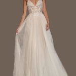 Charming A-Line V Neck Straps Beaded Floor Length Polka Dot Tulle Bridal Gown