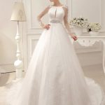 Gorgeous Ball Gown Long Sleeve Lace Applique Beaded Wedding Gown with Train
