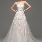 Classic Champagne Tulle Strapless Sweetheart Neck Lace Sash Bridal Gown