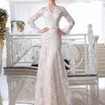 Romantic Lace Champagne Bridal Dress V Neck Illusion Sheath Wedding Gown