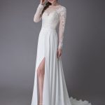 Gorgeous Long Sleeve Lace Chiffon High Split Illusion Bridal Gown