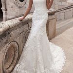 Classic Off The Shoulder Short Sleeve Lace Mermaid Bridal Gown with Train