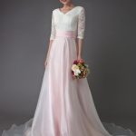 Vintage Pink V Neck Pleated A-Line Bridal Gown with Train