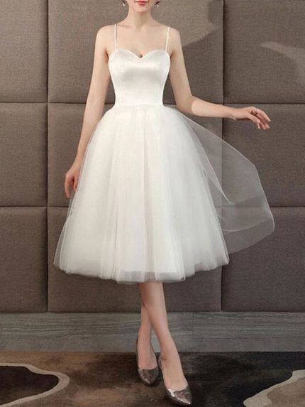 Beautiful Sweetheart Neck Sleeveless A-Line Tea Length Bridal Dress