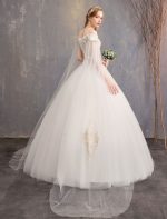 Timeless Tulle Off The Shoulder Short Sleeve Lace Applique Bridal Gown - Image 8