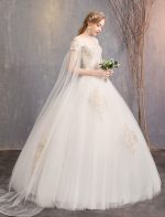 Timeless Tulle Off The Shoulder Short Sleeve Lace Applique Bridal Gown - Image 7