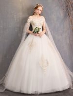 Timeless Tulle Off The Shoulder Short Sleeve Lace Applique Bridal Gown - Image 6