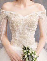 Timeless Tulle Off The Shoulder Short Sleeve Lace Applique Bridal Gown - Image 3