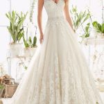 Classic V Neck Sleeveless A-Line Lace Beaded Bridal Gown with Sash