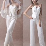 Beautiful Ivory Strapless Peplum Satin Bow Sash Long Bridal Jumpsuit