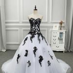 Enchanting White and Black Gothic Ball Gown Wedding Dress