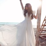 Timeless White Chiffon Summer Beach Wedding Dress with Ruffled Sleeves