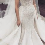 Classic White Mermaid Wedding Dress with Illusion Neckline and Sleeveless Design