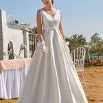 Vintage White Satin Floor-Length Fringe Wedding Dress with V-Neck
