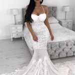 Elegant White Lace Appliques Spaghetti Strap Wedding Dress
