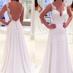 Exquisite White Lace Chiffon Backless A-Line Wedding Dress