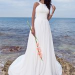 Romantic White Chiffon A-Line Jewel Neck Wedding Dress with Long Length