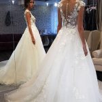 Timeless White Lace A-Line Tulle Wedding Dress