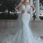 Elegant White Lace Mermaid Wedding Dress with Long Sleeves