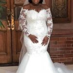 Enchanting White Lace Mermaid Wedding Dress with Off-The-Shoulder Design