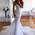 Beautiful White Tulle Mermaid Wedding Dress with Sweetheart Neckline and Sweep Train