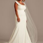 Romantic White Stretch Crepe Off-Shoulder Wedding Dress with Chapel Train