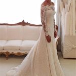 Classic White Lace Sheath Wedding Dress with Off-The-Shoulder Sleeves
