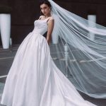 Exquisite White Satin Ball Gown Wedding Dress with Square Lace-Up Back