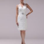 Graceful White Knee-Length Lace Wedding Reception Dress with Rhinestone Details