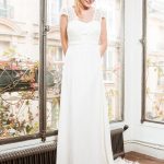 Vintage White Lace Satin Fabric A-Line Wedding Dress with Short Sleeves