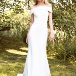 Enchanting White Bateau Neck Backless Satin Fabric Mermaid Bridal Gown with Court Train