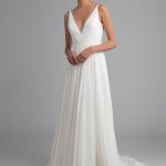 Exquisite White A-Line Backless Chiffon V-Neck Wedding Dress with Natural Waist
