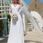 Enchanting White Lace Chiffon A-Line Bridal Dress with V-Neck and Pleated Skirt