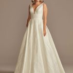 Classic White Lace V-Neck Backless Ruffled A-Line Bridal Gown with Short Sleeves