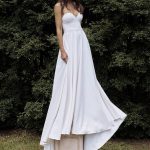 Beautiful White Satin Fabric A-Line Bridal Gown with Square Neck and Long Sleeves