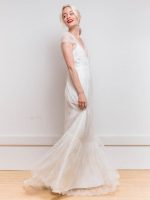 Timeless White Buttons Mermaid Bridal Gown with Satin Fabric and V-Neck - Image 4