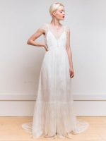 Timeless White Buttons Mermaid Bridal Gown with Satin Fabric and V-Neck - Image 8