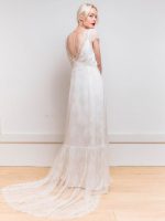 Timeless White Buttons Mermaid Bridal Gown with Satin Fabric and V-Neck - Image 7