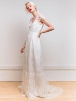 Timeless White Buttons Mermaid Bridal Gown with Satin Fabric and V-Neck - Image 6