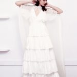Beautiful White Chiffon A-Line Long Bridal Dress with Ruffles and Split