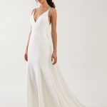 Stunning White Mermaid Bridal Dress with Spaghetti Straps Satin Fabric V-Neck and Ruffles