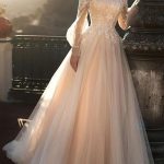 Beautiful White Lace Chiffon Beach Bridal Dress with Long Sleeves and Illusion Neckline