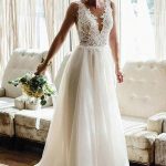 Elegant White/Ivory A-Line Bridal Dress with V-Neck Lace and Tulle