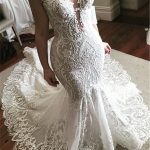 Wholesale Glamorous Sheer Tulle Bridal Gown with Buttons and Lace Fit and Flare Wedding Dress