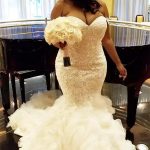 Wholesale TieScarlet Ruffles Tulle Bridal Dress with Court Train and Sweetheart Fit and Flare Lace Wedding Dress