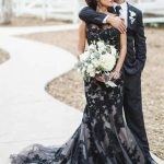 Black Mermaid Wedding Dress Court Lace Tulle Bateau Sleeveless
